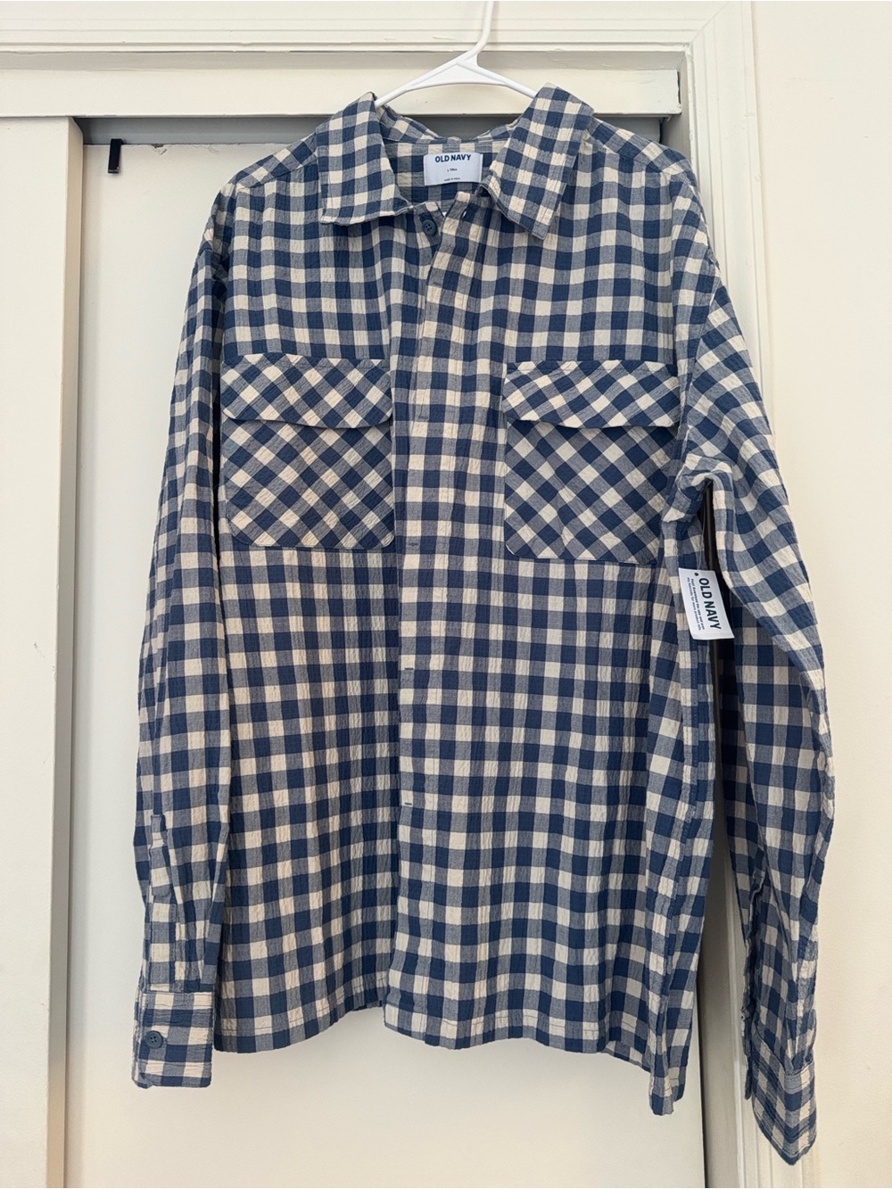 Old Navy Blue and White Check Button-Down Shirt